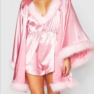 Pink Fluffy Silky Short Kimono Robe